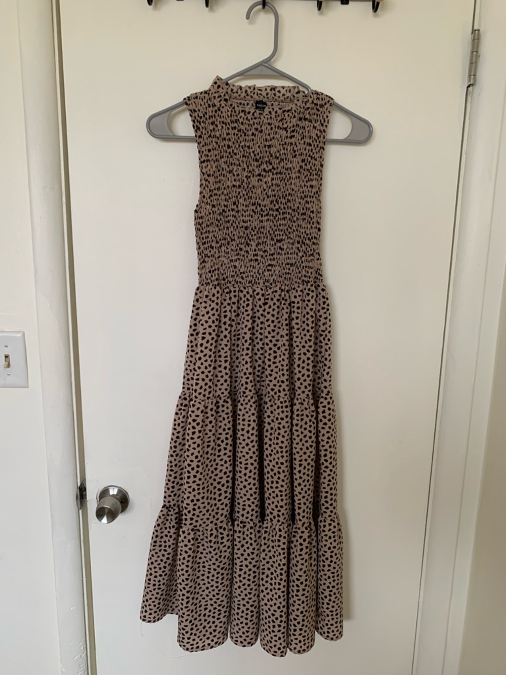 SHEIN Beige Maxi Dress with Black Dot Print